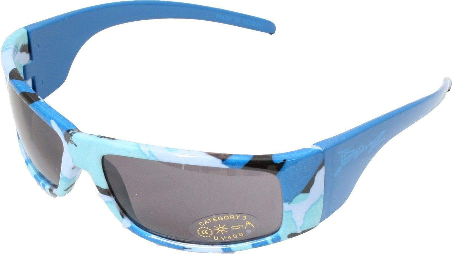BANZ kids wrap around sunglasses in Gray Camo with UV protection