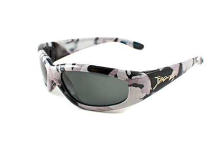 Kids Wrap Around Sunglasses - Wrap Style Patterns in camouflage; blue