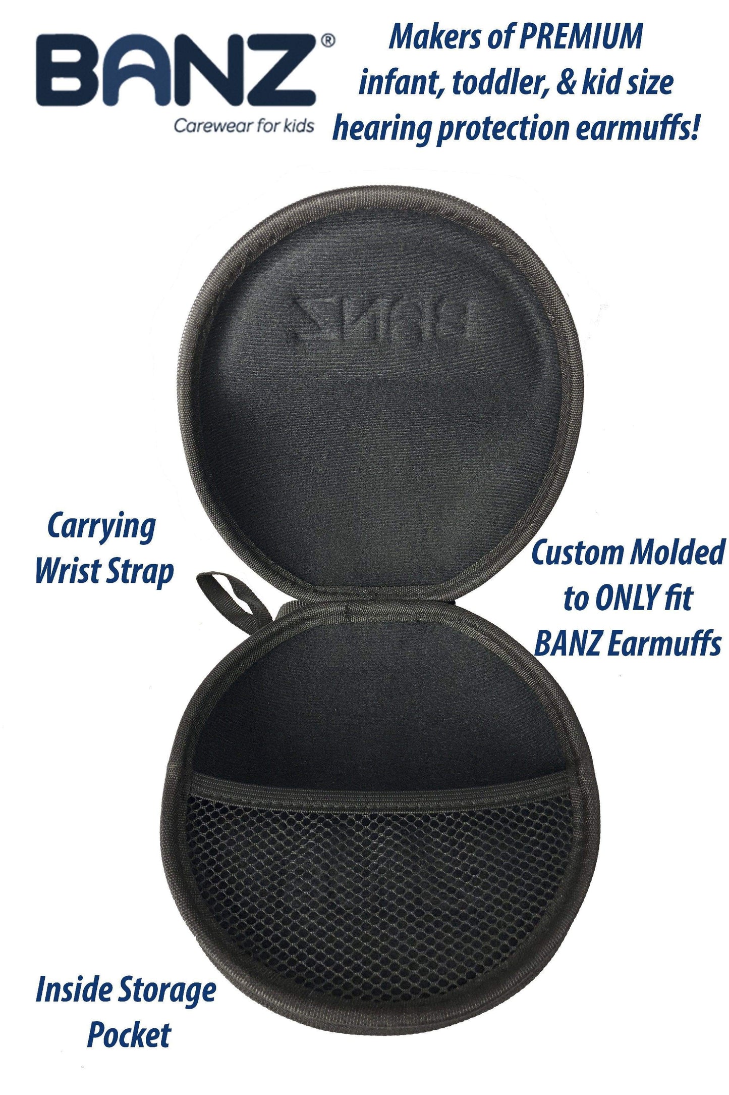 Baby BANZ earmuff ZeeCase in navy storage case for hearing protection