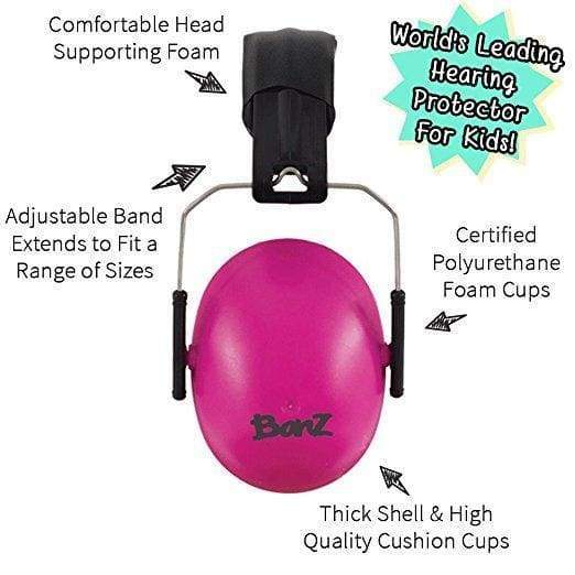 BANZ kids sensory earmuffs in Petal Pink with NRR 26 dB passive hearing protection