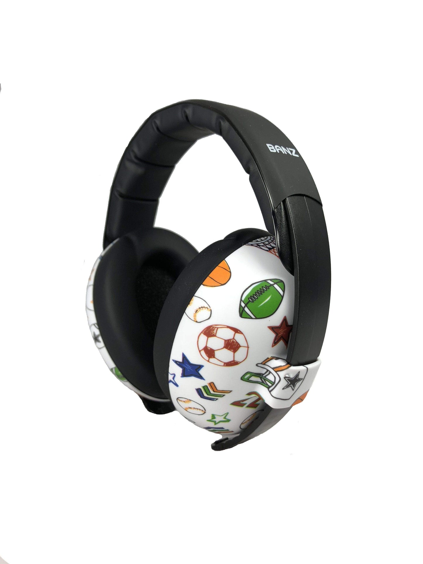 Baby BANZ sensory earmuffs in Black White Doodle with NRR 26 dB passive hearing protection