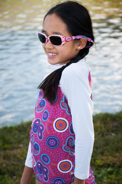 BANZ kids wrap around sunglasses in Pink Safari with UV protection